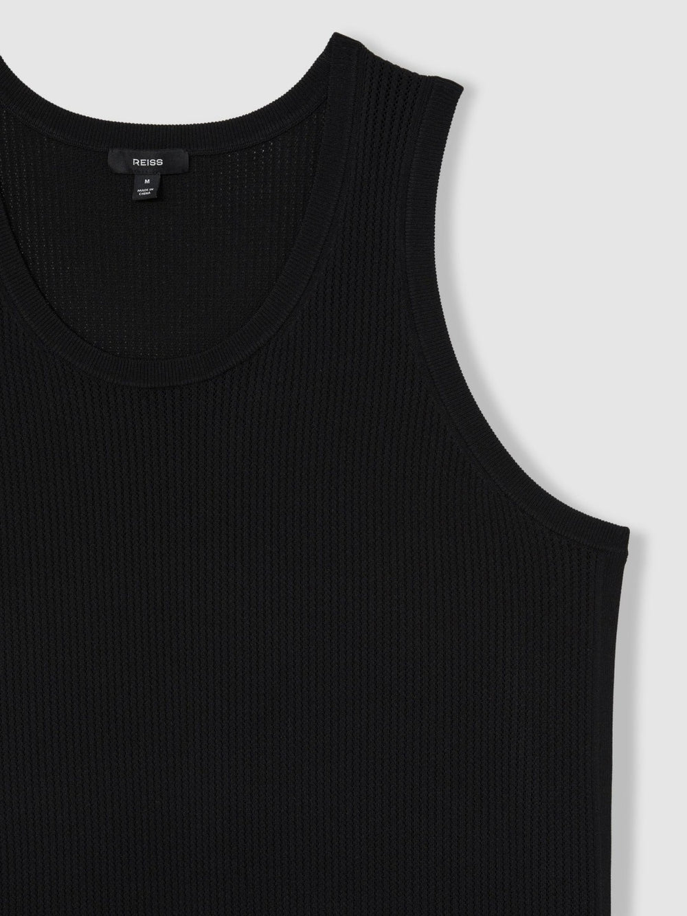 Men Textured Crew Neck Ribbed Vest in Black