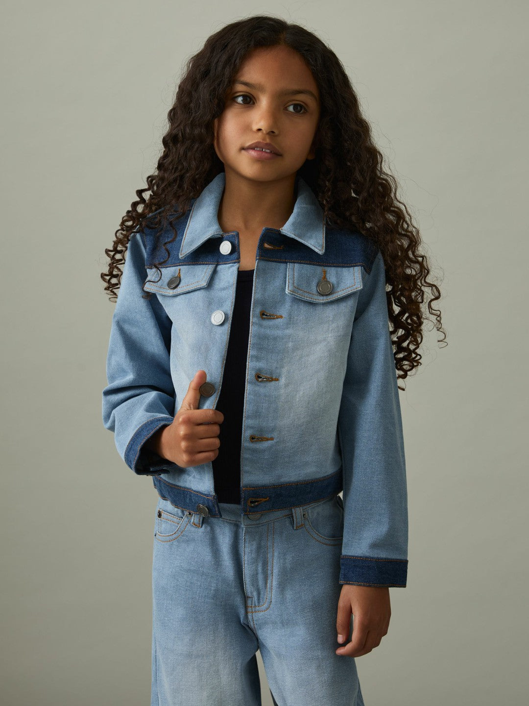 Children & Baby 13-14 yrs Patchwork Two-Tone Denim Jacket in Blue