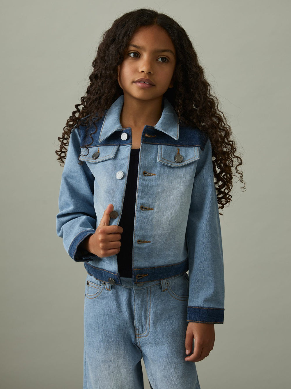 Children & Baby 13-14 yrs Patchwork Two-Tone Denim Jacket in Blue