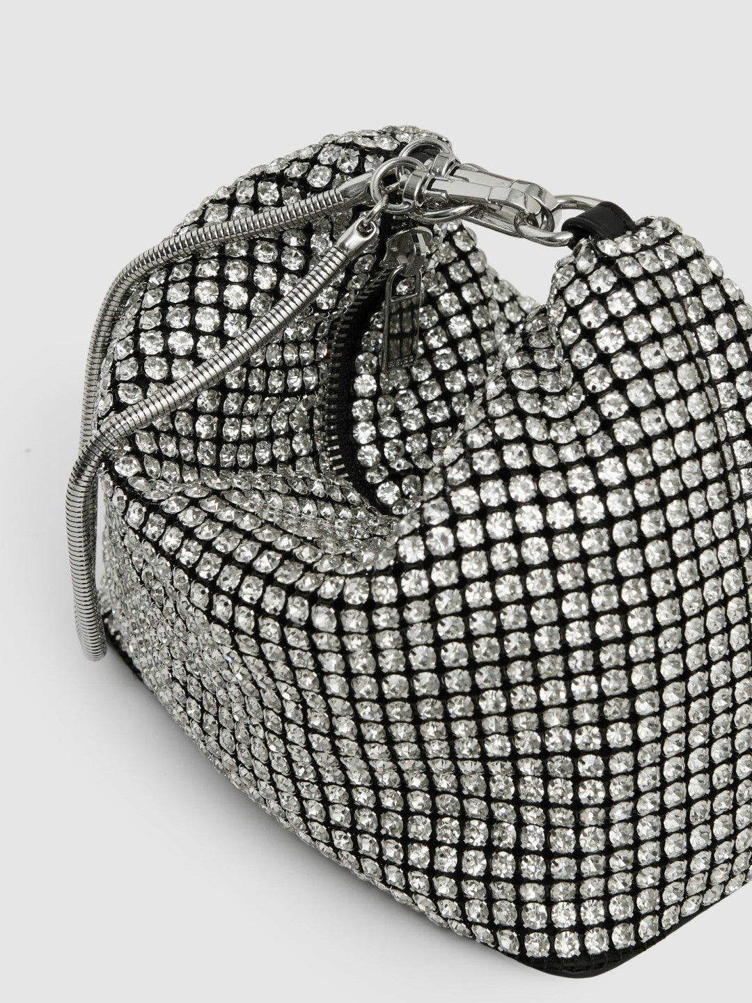 Women Crystal Bracelet Pouch Bag in Silver