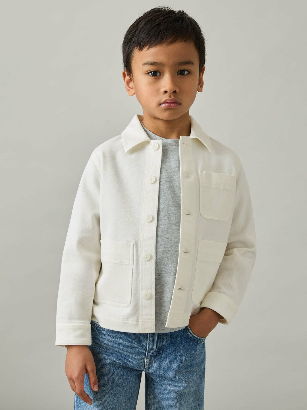 Children & Baby Cotton-Blend Work Jacket in Off White