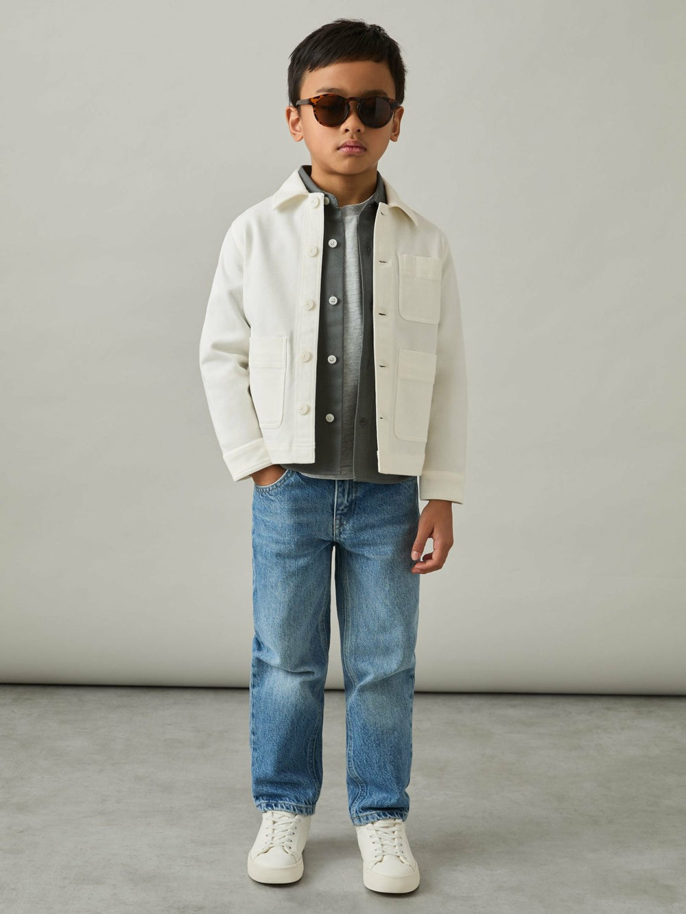 Children & Baby Cotton-Blend Work Jacket in Off White