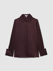 Women Silk Double-Cuff Button-Through Shirt in Red