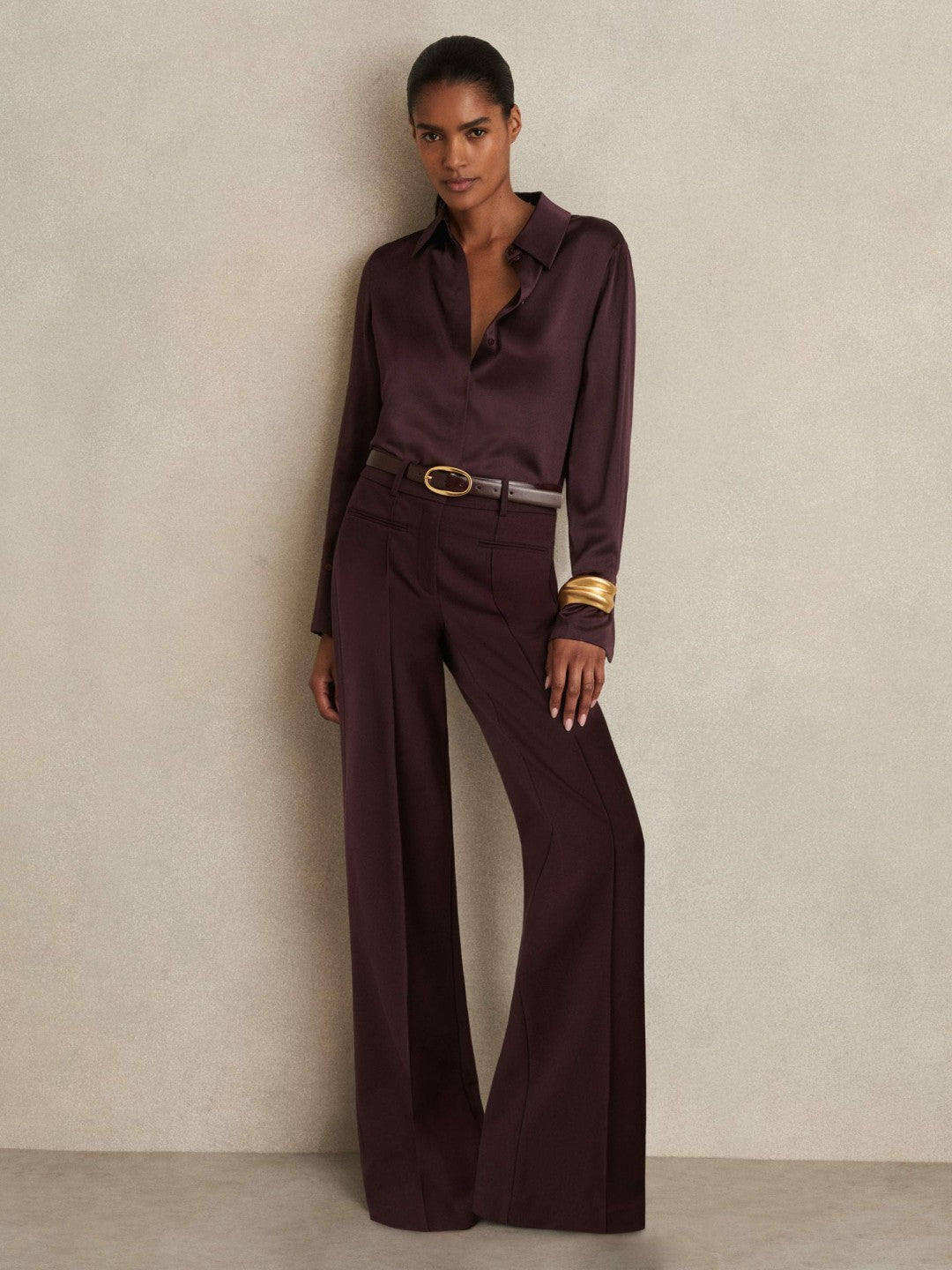 Women Silk Double-Cuff Button-Through Shirt in Red