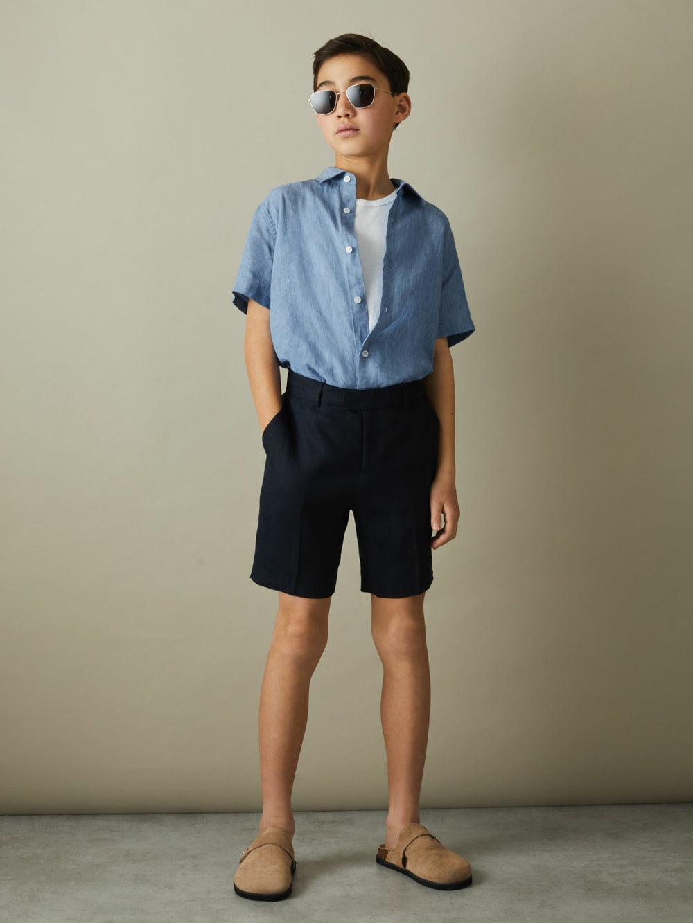 Children & Baby 9-13 yrs Short Sleeve Linen Shirt in Sky Blue