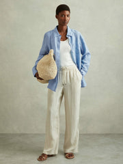 Women Linen Button-Through Shirt in Blue