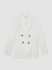 Women Double-Breasted Notch-Lapel Blazer in White