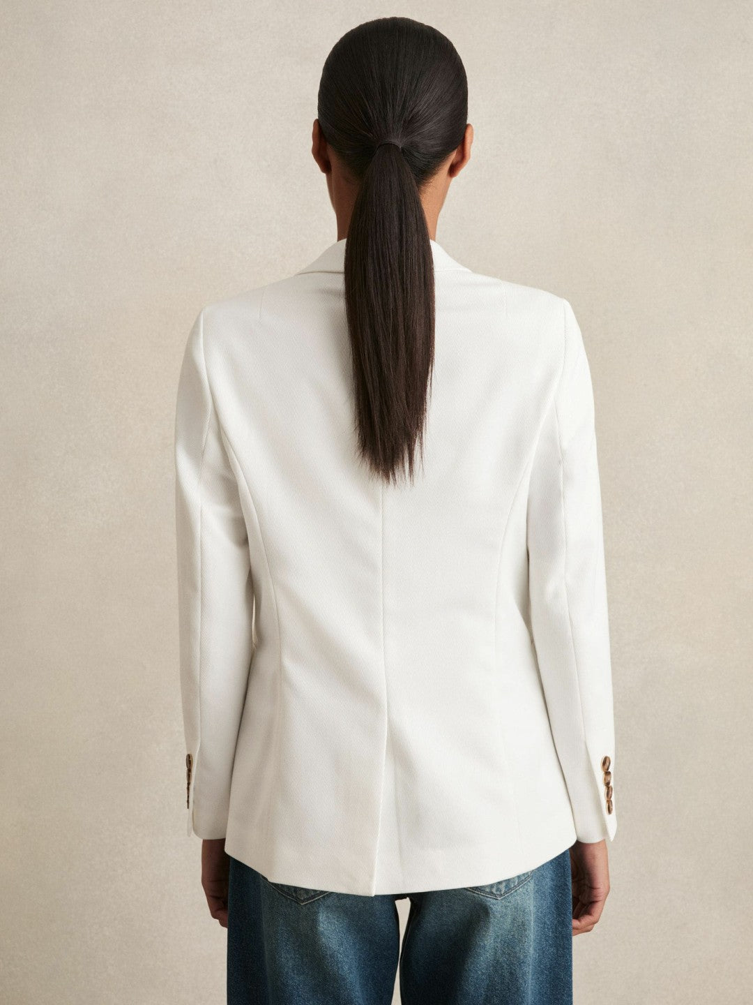 Women Double-Breasted Notch-Lapel Blazer in White