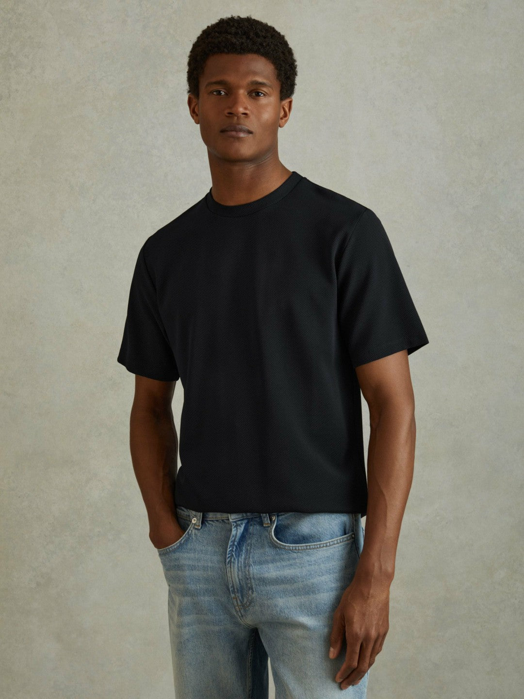 Men Textured Crew-Neck T-Shirt in Navy