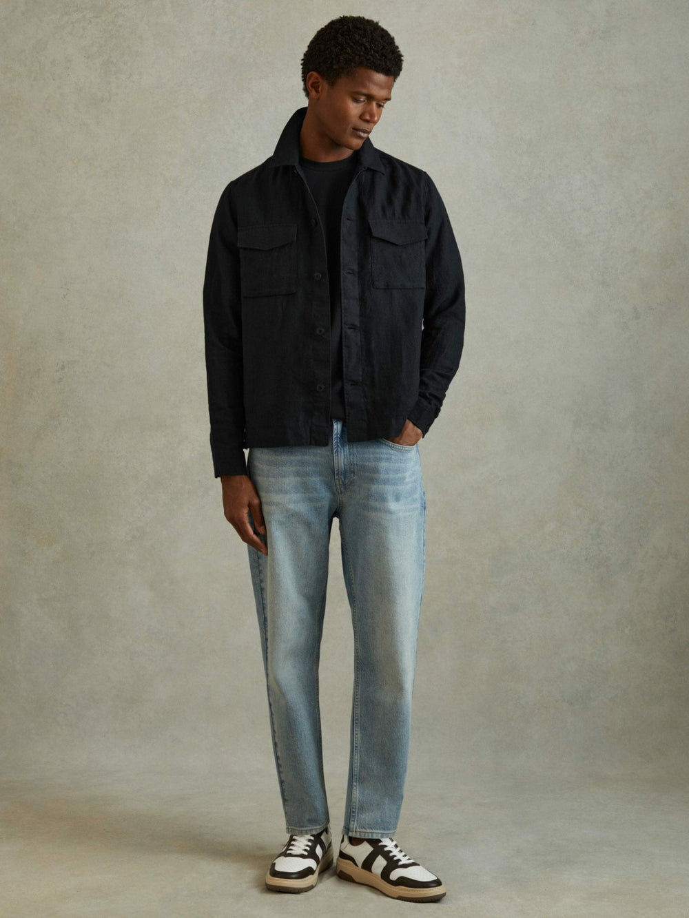 Men Textured Crew-Neck T-Shirt in Navy