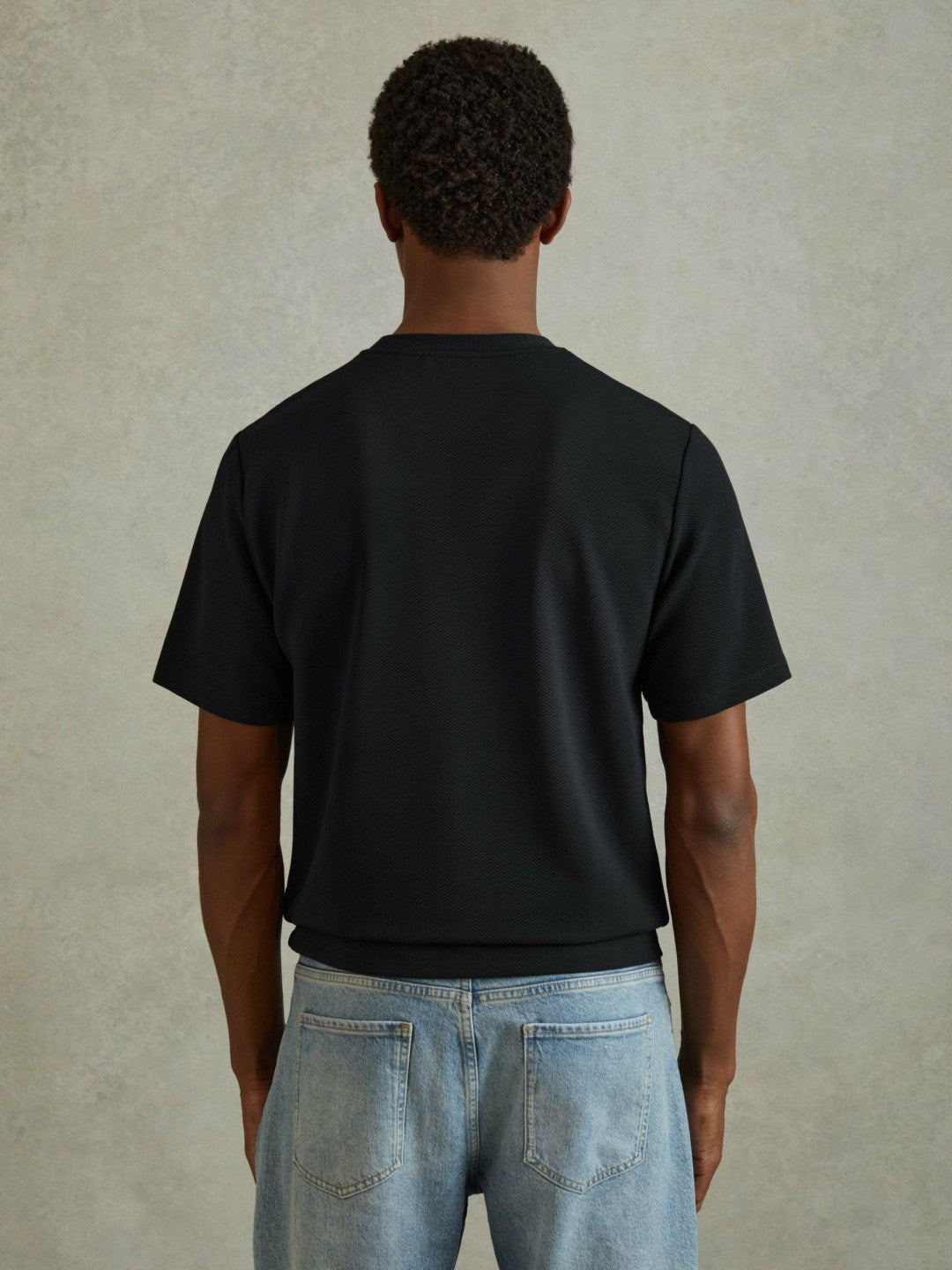 Men Textured Crew-Neck T-Shirt in Navy