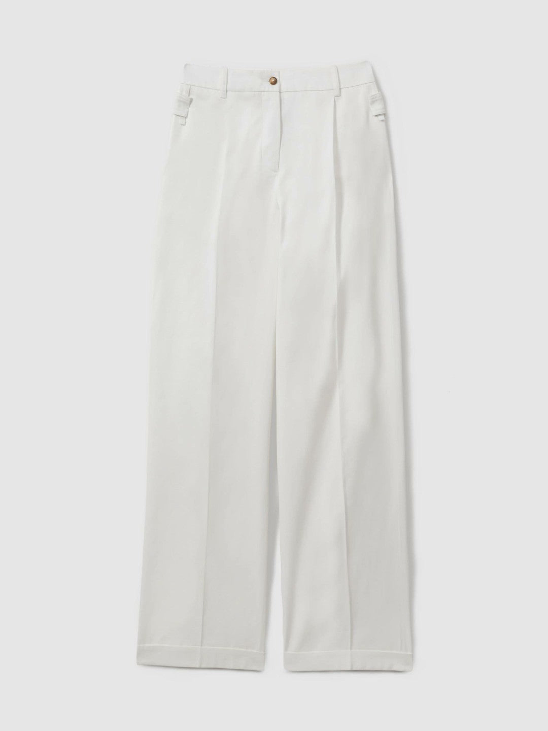 Women Cotton Wide Leg Suit Trousers in White