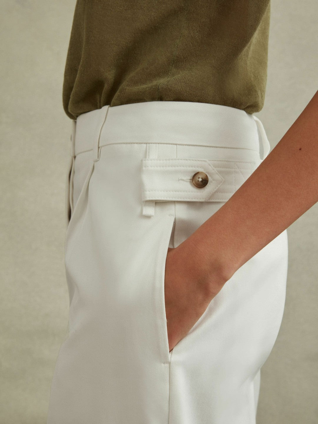 Women Cotton Wide Leg Suit Trousers in White