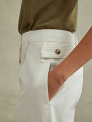 Women Cotton Wide Leg Suit Trousers in White
