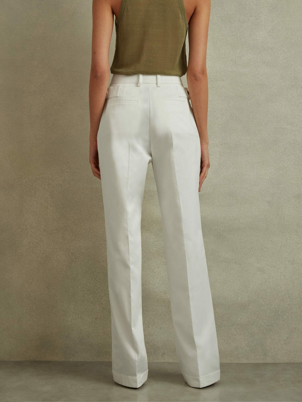 Women Cotton Wide Leg Suit Trousers in White