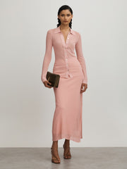 Women Carrie Pink Anna Quan Sheer Ribbed Knitted Midi Skirt