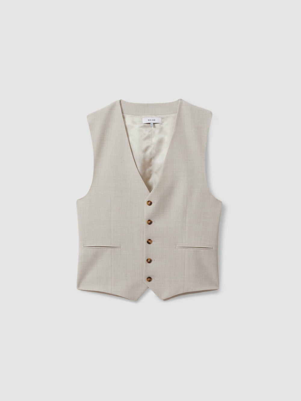 Men Slim Fit Single Breasted Waistcoat in Stone