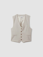 Men Slim Fit Single Breasted Waistcoat in Stone