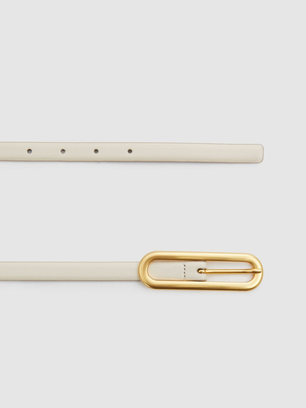 Women Thin Leather Elongated Buckle Belt in Off White
