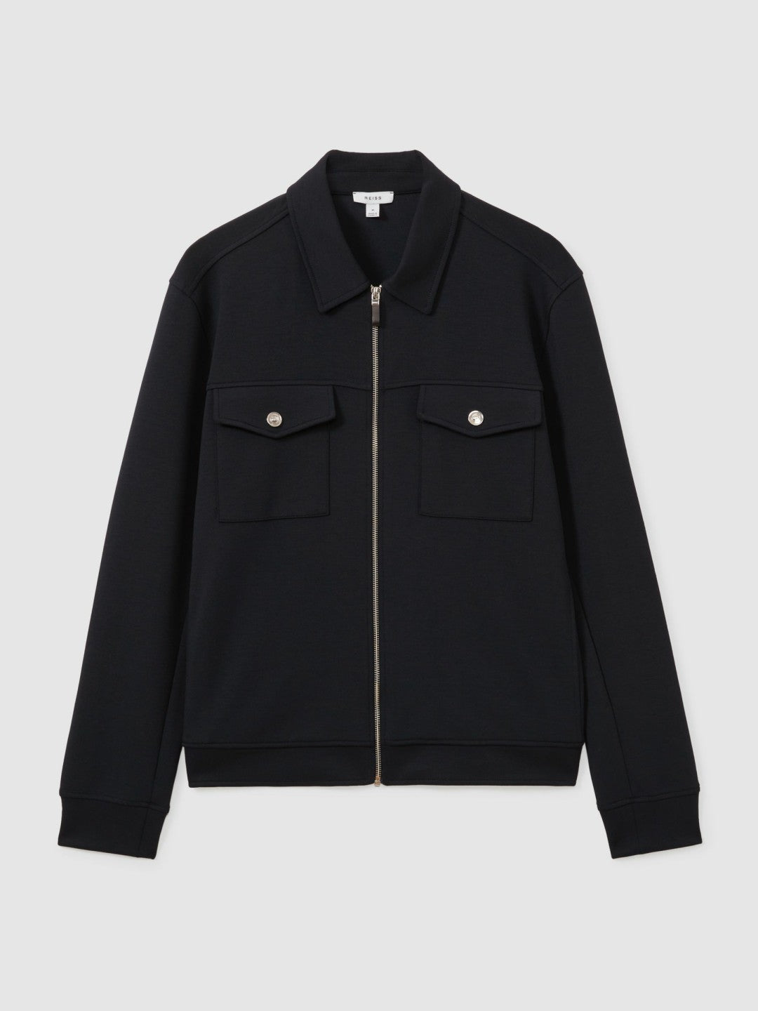 Men Interlock Jersey Zip-Through Jacket in Navy Blue