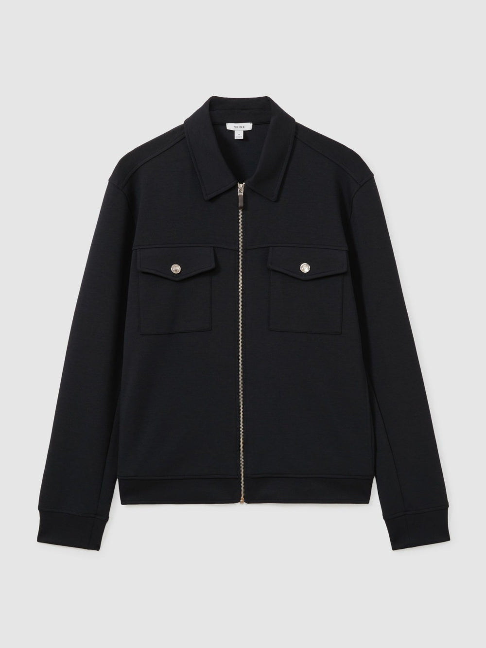 Men Interlock Jersey Zip-Through Jacket in Navy Blue