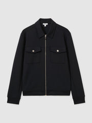 Men Interlock Jersey Zip-Through Jacket in Navy Blue