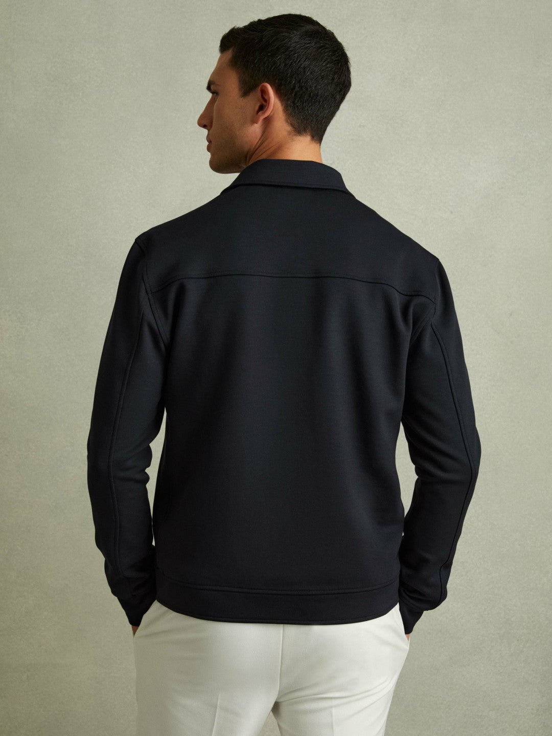 Men Interlock Jersey Zip-Through Jacket in Navy Blue