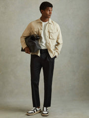 Men Textured Crew-Neck T-Shirt in Off White