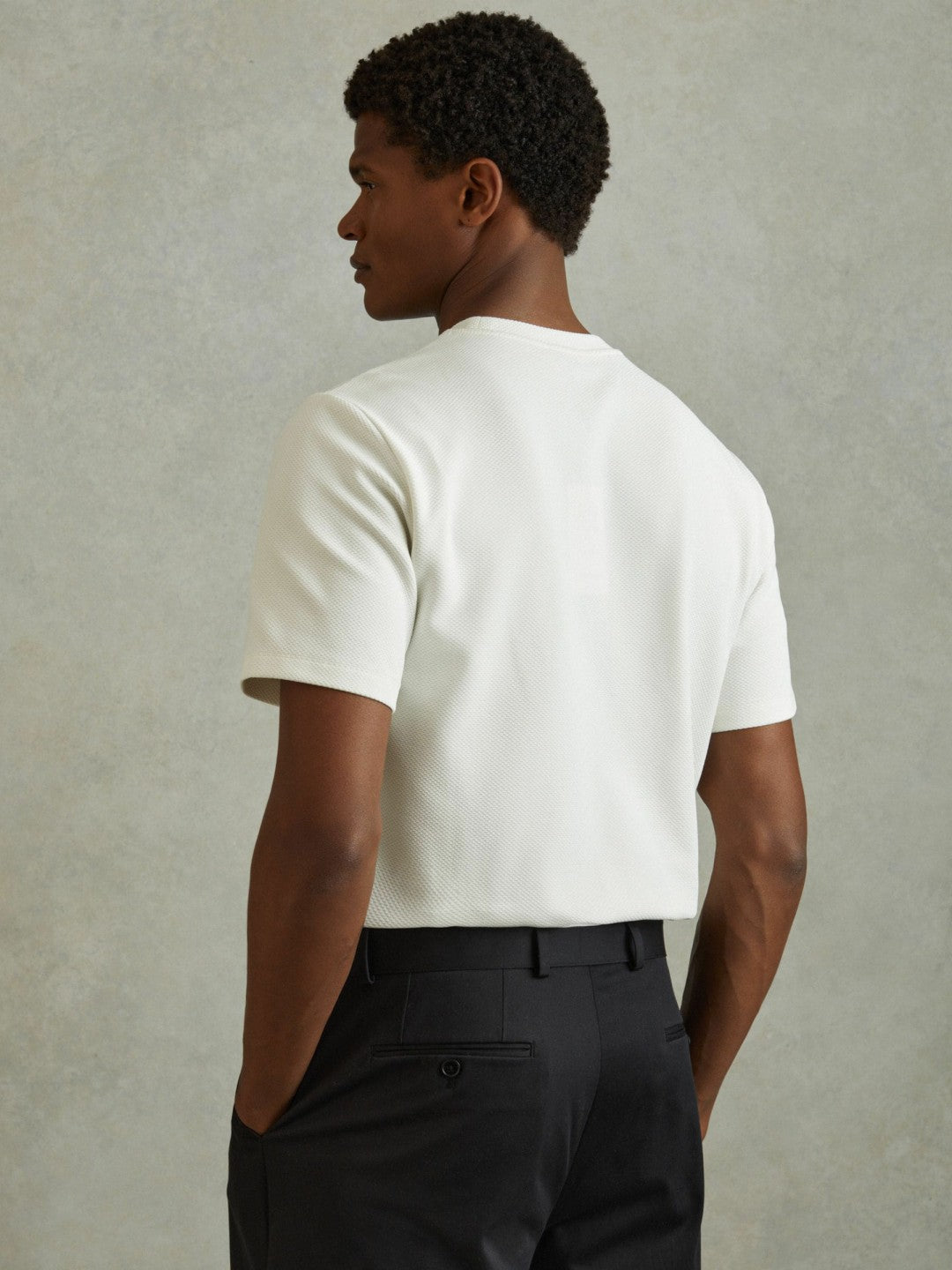 Men Textured Crew-Neck T-Shirt in Off White
