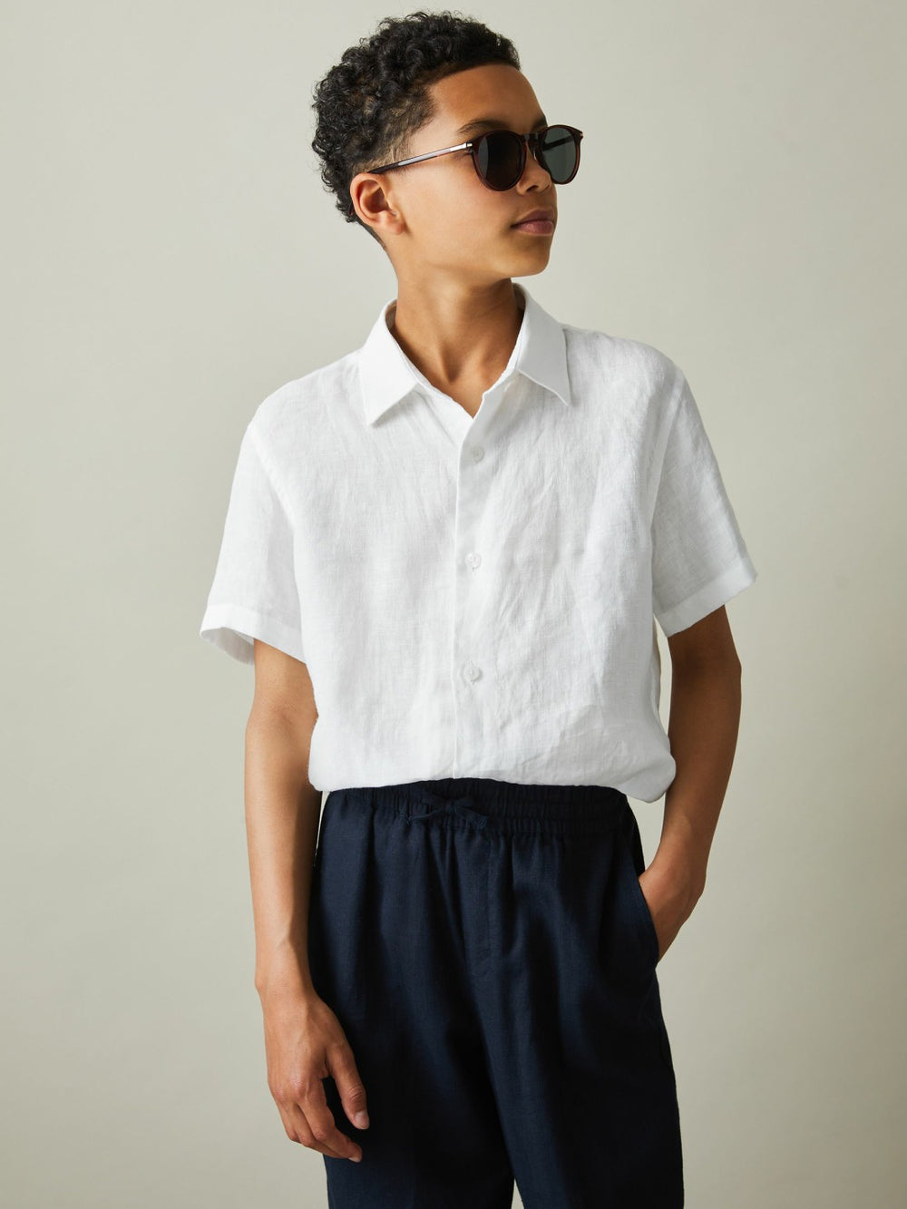 Children & Baby 9-13 yrs Short Sleeve Linen Shirt in White