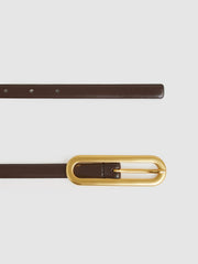 Women Thin Leather Elongated Buckle Belt in Chocolate