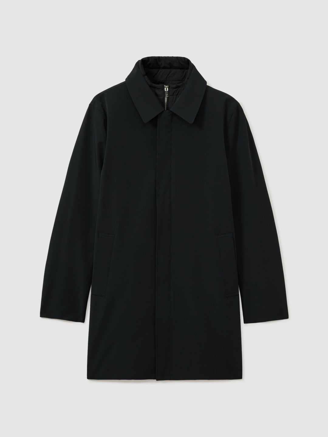 Men Hybrid Removable Funnel Neck Overcoat in Navy