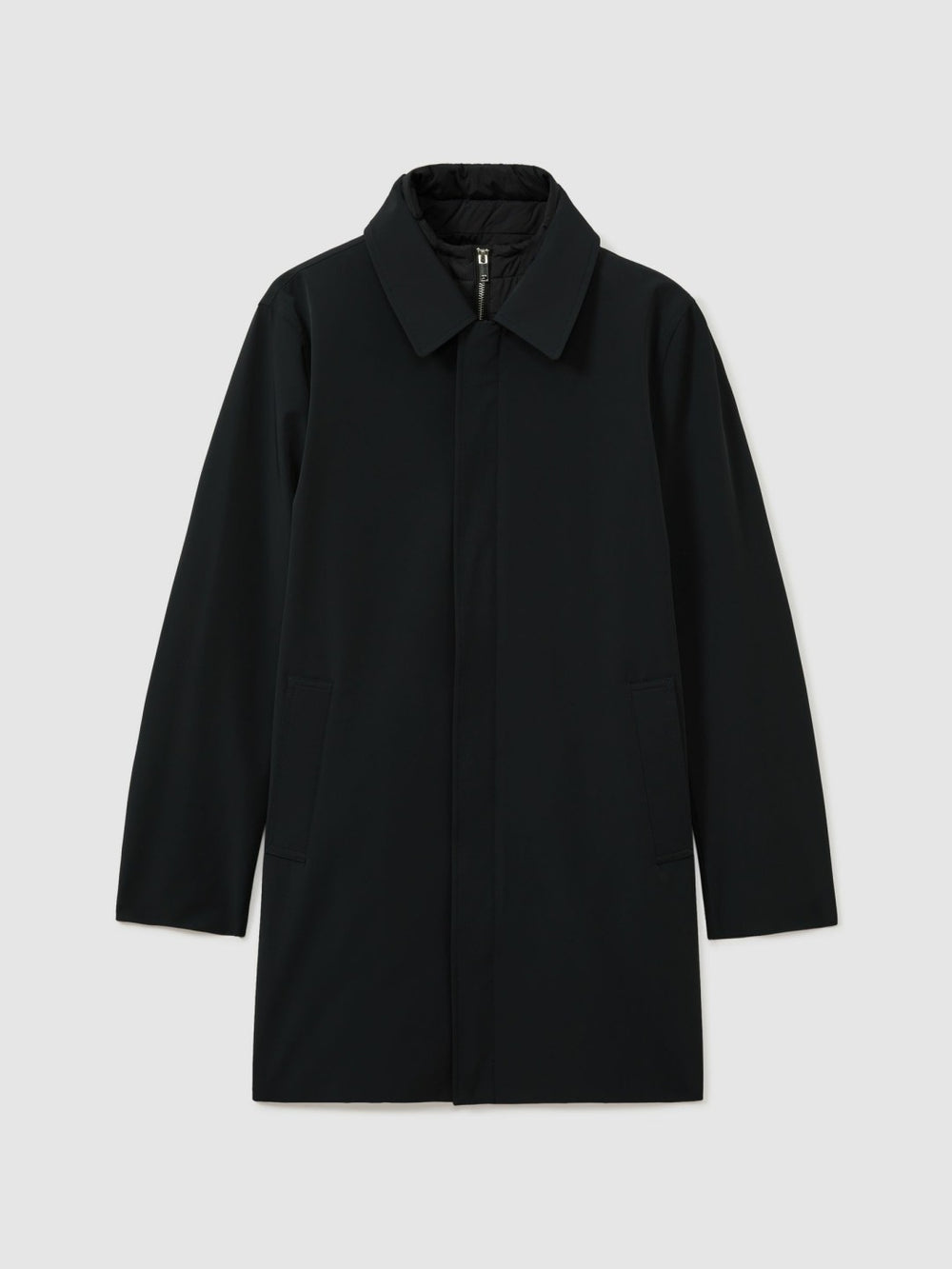 Men Hybrid Removable Funnel Neck Overcoat in Navy