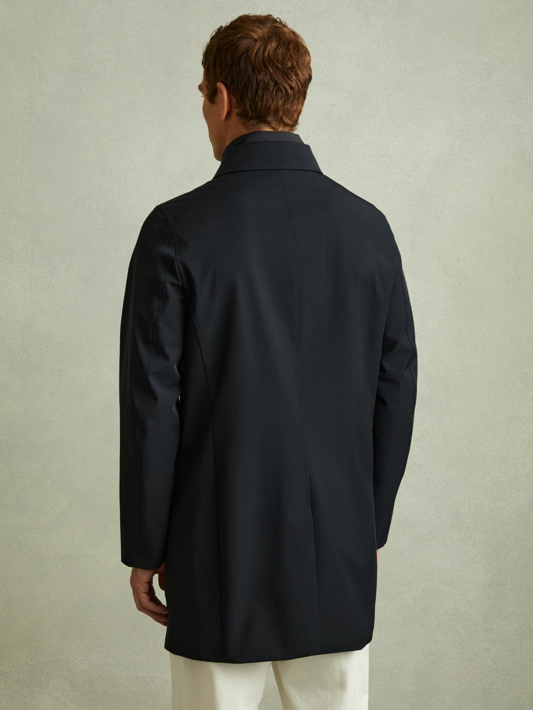 Men Hybrid Removable Funnel Neck Overcoat in Navy