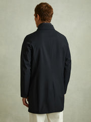 Men Hybrid Removable Funnel Neck Overcoat in Navy