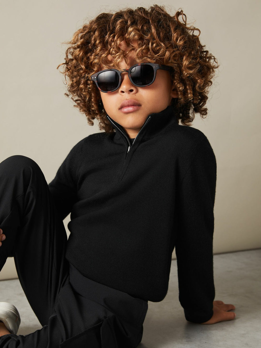 Children & Baby 9-13 yrs Merino Wool Half-Zip Funnel Neck Jumper in Black
