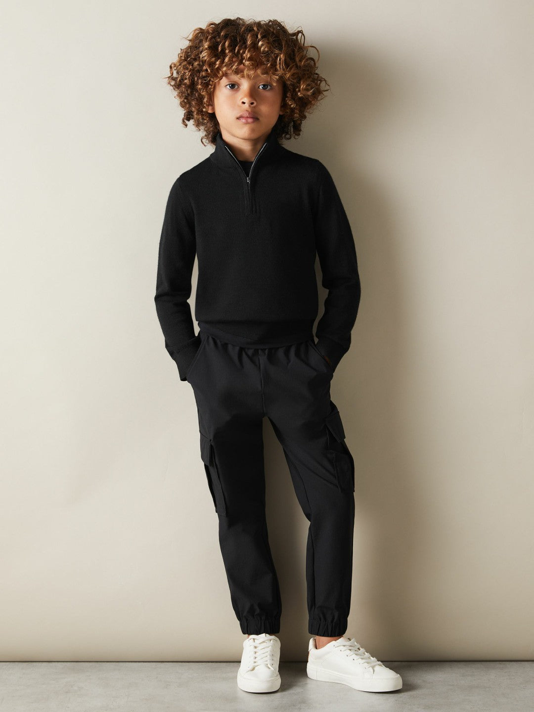 Children & Baby 9-13 yrs Merino Wool Half-Zip Funnel Neck Jumper in Black
