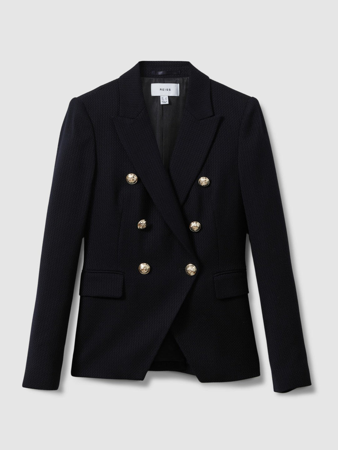 Women Petite Tailored Fit Textured Double Breasted Blazer in Navy