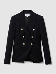 Women Petite Tailored Fit Textured Double Breasted Blazer in Navy