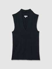 Women Knitted Sleeveless V-Neck Vest in Navy