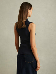 Women Knitted Sleeveless V-Neck Vest in Navy