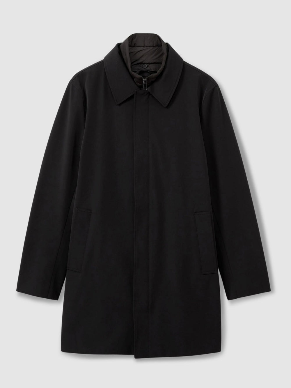 Men Hybrid Removable Funnel Neck Overcoat in Black