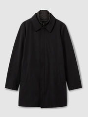 Men Hybrid Removable Funnel Neck Overcoat in Black