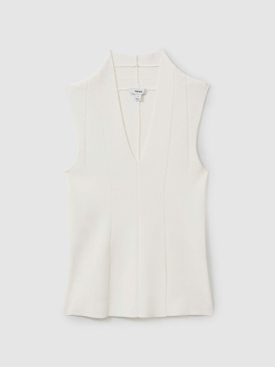 Women Knitted Sleeveless V-Neck Vest in Ivory