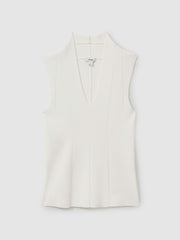 Women Knitted Sleeveless V-Neck Vest in Ivory