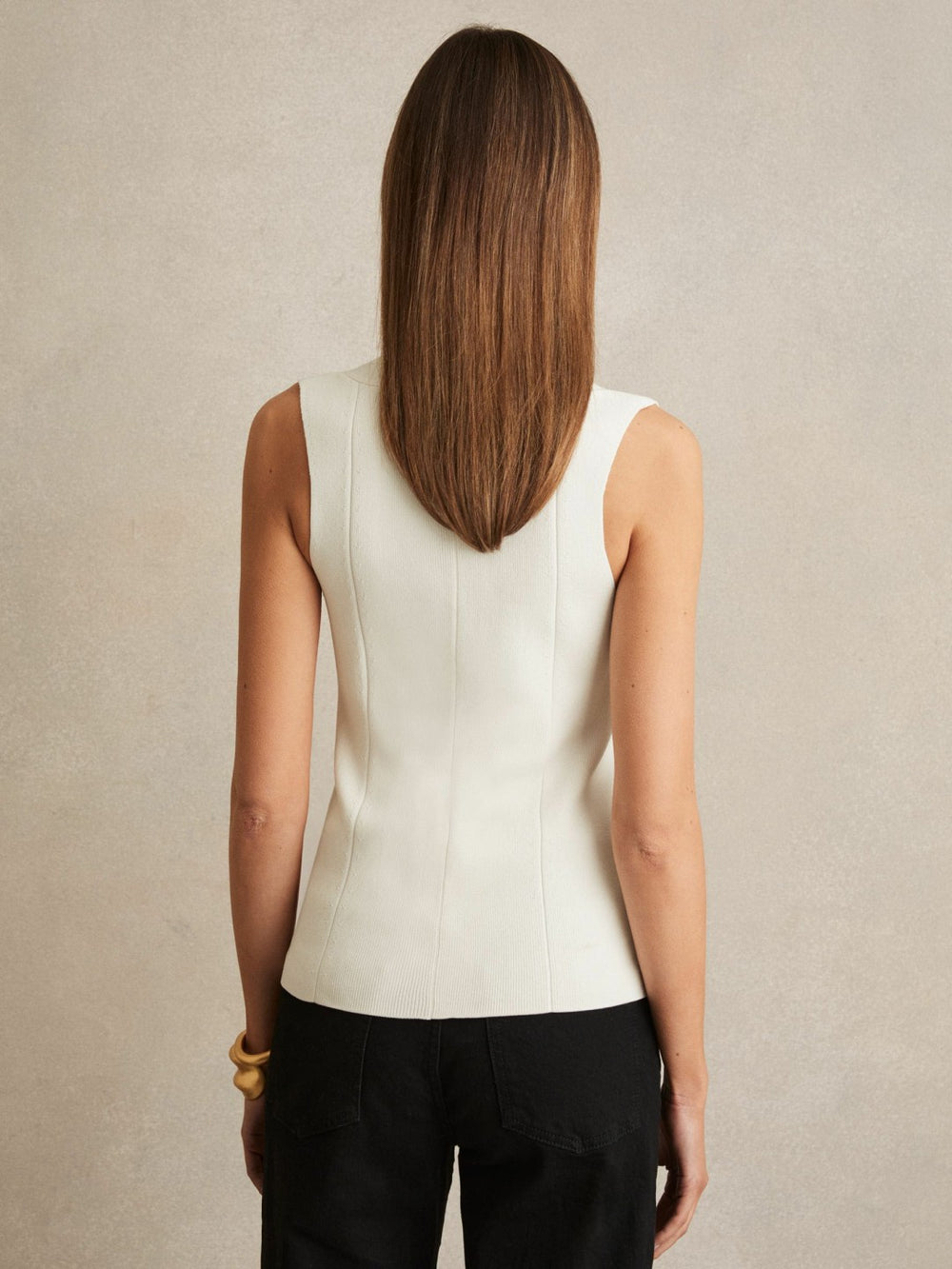Women Knitted Sleeveless V-Neck Vest in Ivory
