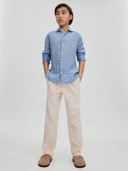 Children & Baby 9-13 yrs Linen Cutaway Collar Shirt in Sky Blue