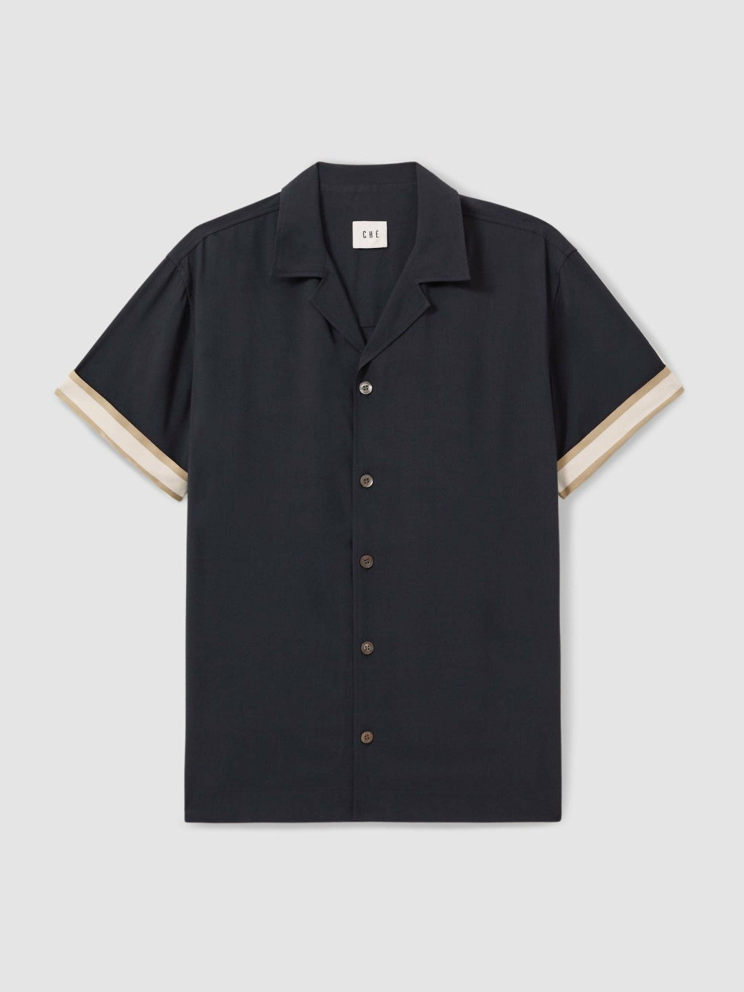 Men | Ché Cuff Detail Cuban Collar Shirt in Navy