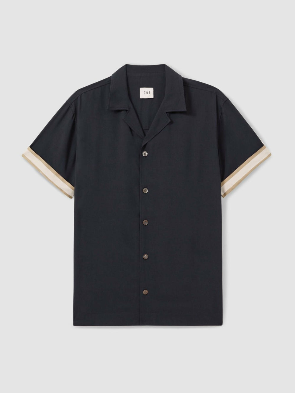 Men | Ché Cuff Detail Cuban Collar Shirt in Navy