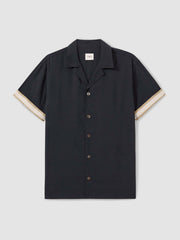 Men | Ché Cuff Detail Cuban Collar Shirt in Navy